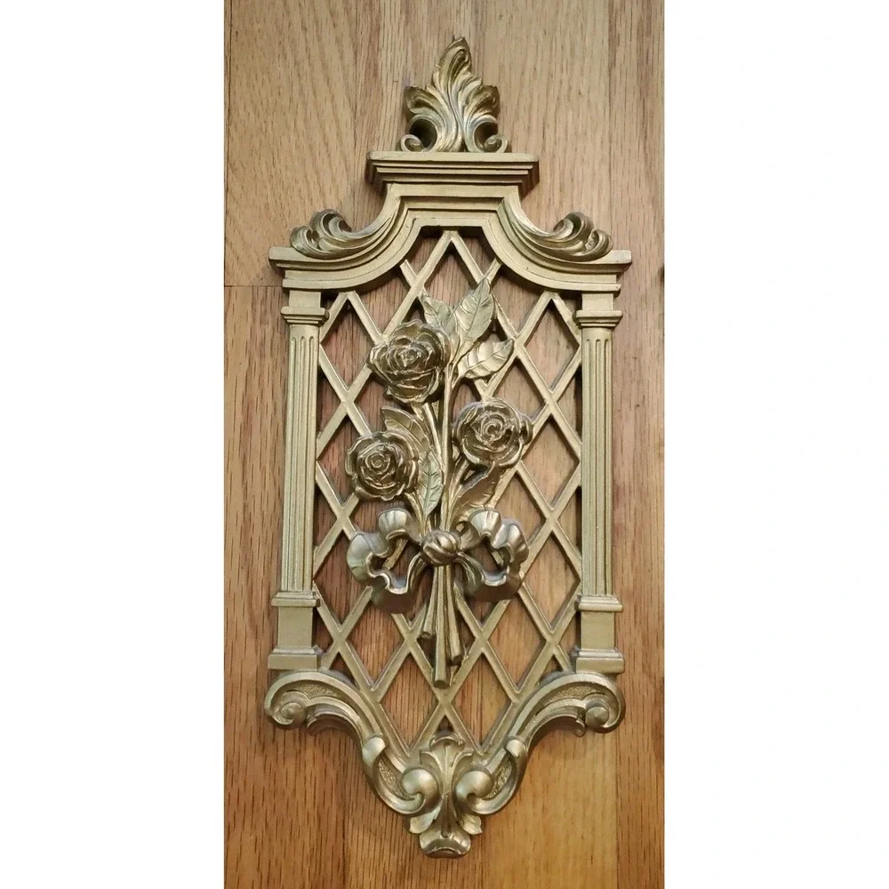 Set of 3 Vintage DART INDUSTRIES Gold Wall Hanging Plaques Floral Decor